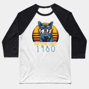 Awesome Since 1980 40th Birthday Black Cat Kitten Vintage Retro Animal Gifts Baseball T-Shirt